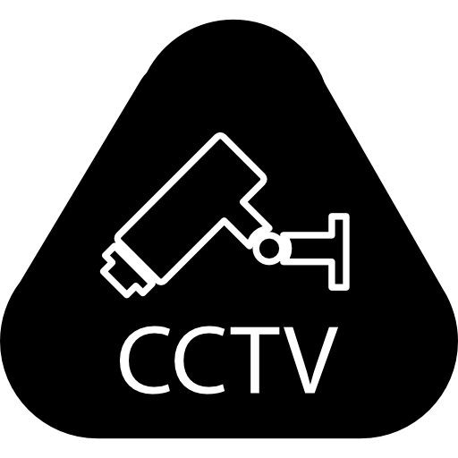 videocamera di sorveglianza con lettere cctv all'interno di un triangolo arrotondato  icona