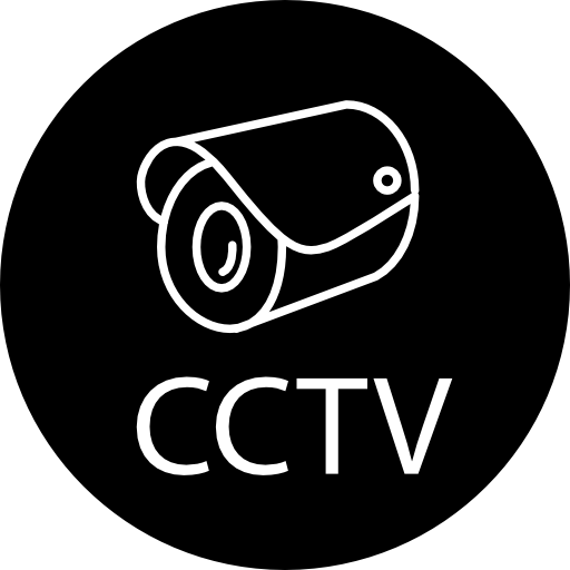 cctv gesloten tv-circuitbewakingssymbool met videocamera in een cirkel  icoon