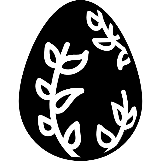 Easter egg of dark chocolate with branches and leaves drawings  icon