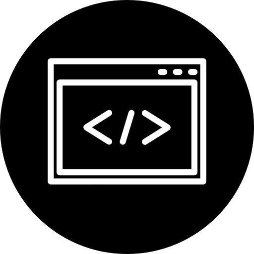 Окно браузера со знаками кода в круге  иконка