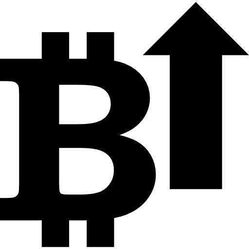 Bitcoin with an up arrow  icon