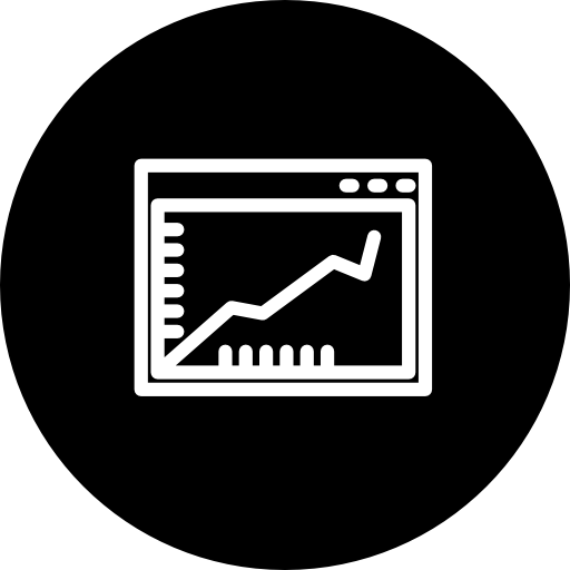 Ascendant line graphic on a browser window inside a circle  icon