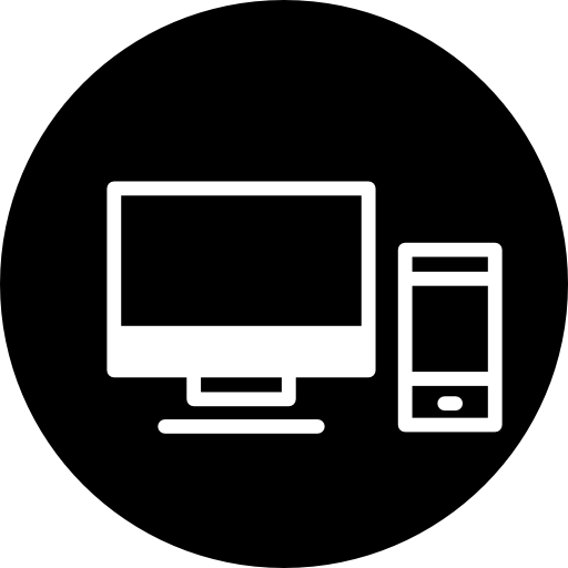 Monitor and cellphone outlines in a circle  icon