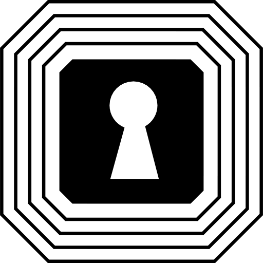 Keyhole shape in a square with points in angles surrounded by many outlines  icon