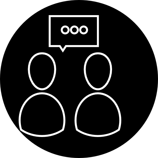 People speaking outline symbol inside a circle  icon