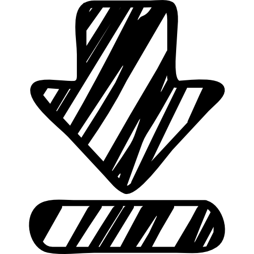 flecha hacia abajo esbozada apuntando una línea horizontal  icono