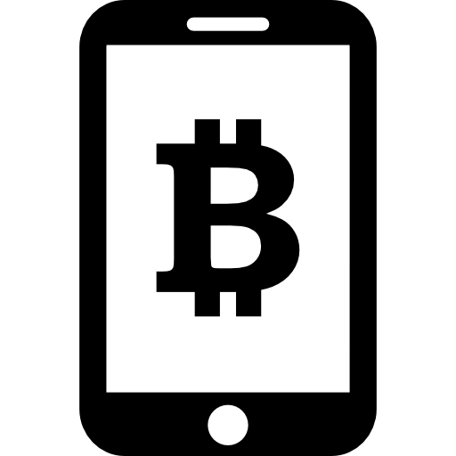 Символ биткойна на экране мобильного телефона  иконка