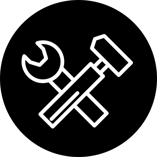 strumenti chiave inglese e martello simbolo di contorno sottile all'interno di un cerchio  icona