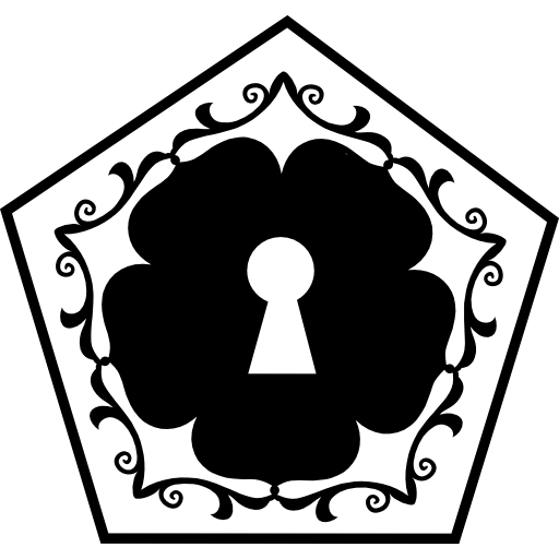 dziurka od klucza w kwiatku otoczonym kwiatowym wzorem w pięciokącie  ikona