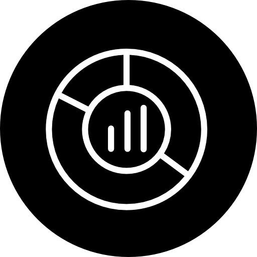 gráfico circular circular con barras en la parte central, contorno de símbolo delgado dentro de un círculo  icono