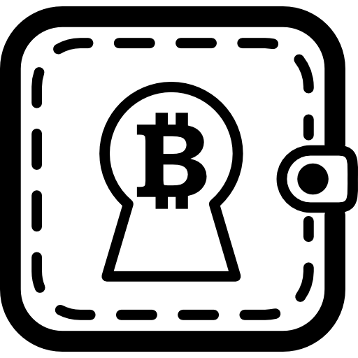 znak bitcoin w kształcie dziurki od klucza na portfelu  ikona