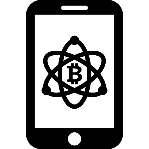 휴대 전화 화면에 과학 기호 bitcoin  icon