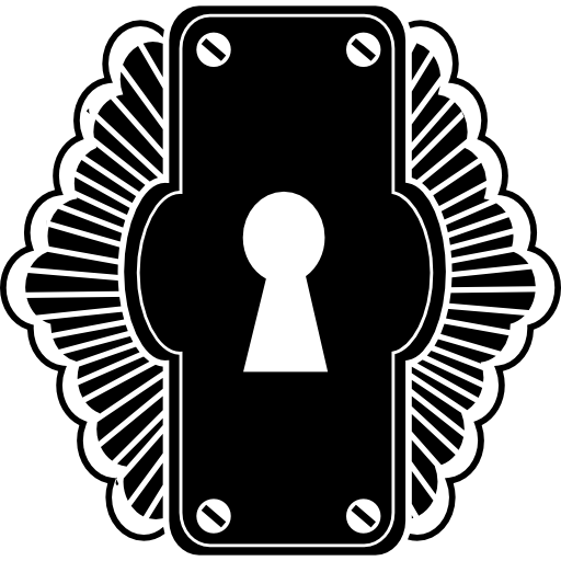 dziurka od klucza w prostokątnym, pionowym kształcie z ornamentami po obu stronach  ikona