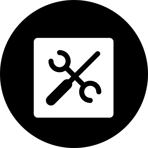 Wrench and screwdriver outline symbol in a square and circle shape  icon