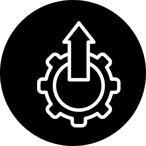 instellingen-symbool met pijl-omhoog in een cirkel  icoon