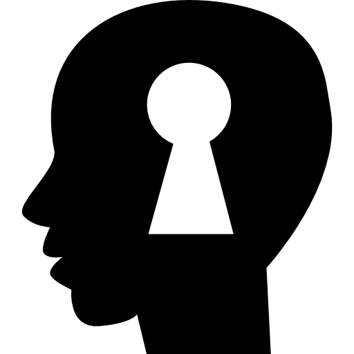 forme de trou de serrure à l'intérieur d'une silhouette vue de côté tête chauve humaine  Icône