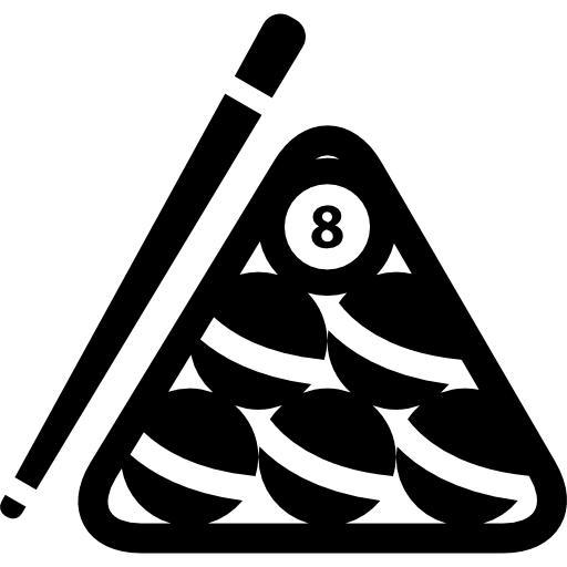 Billiard balls set inside the triangle and the stick at one side  icon
