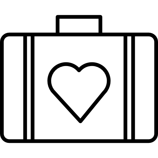 valigia di custodia nera a forma di cuore  icona