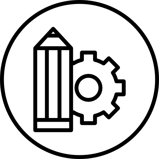 bewerk instellingensymbool voor interface met een potlood en een tandrad in een cirkel  icoon