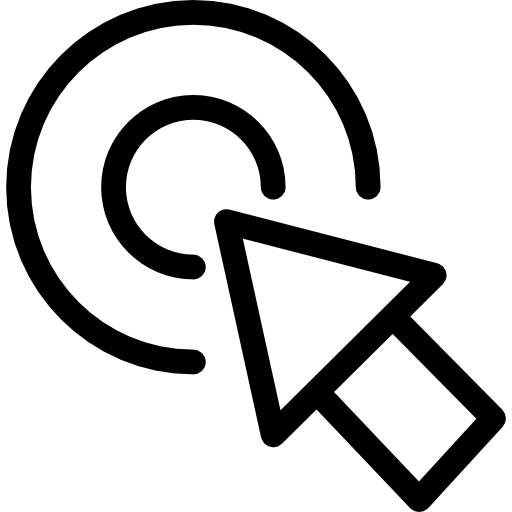 2 つの同心円の円形ボタンの中心を指す矢印  icon