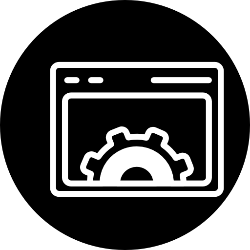 Настройки браузера с окном и зубчатым колесом внутри круга  иконка