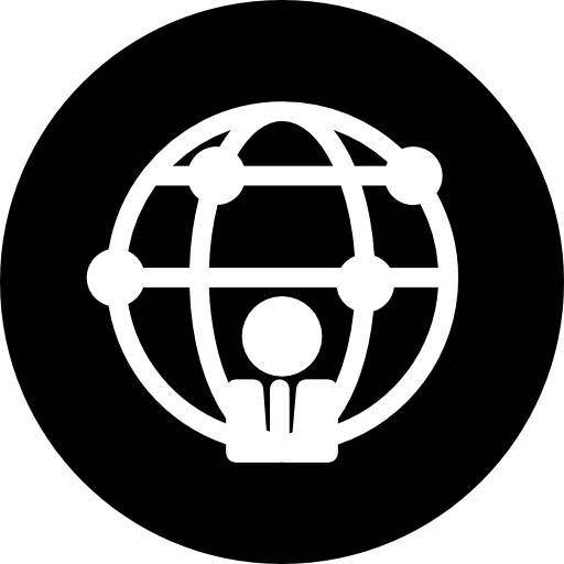 persona frente a la cuadrícula mundial dentro de un círculo.  icono