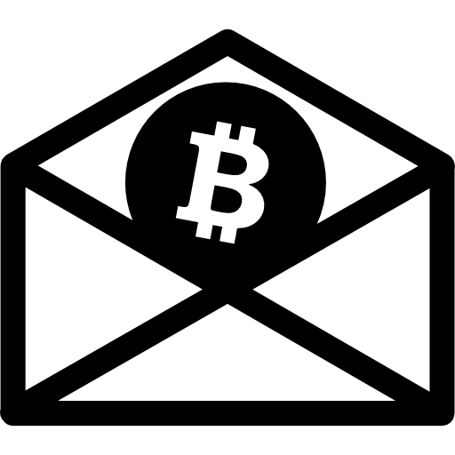 bitcoin in een omtrek van een postenvelop  icoon