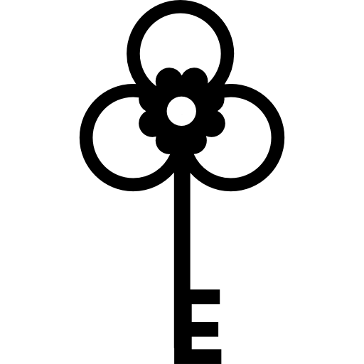schlüssel mit blütenform auf drei blättern  icon