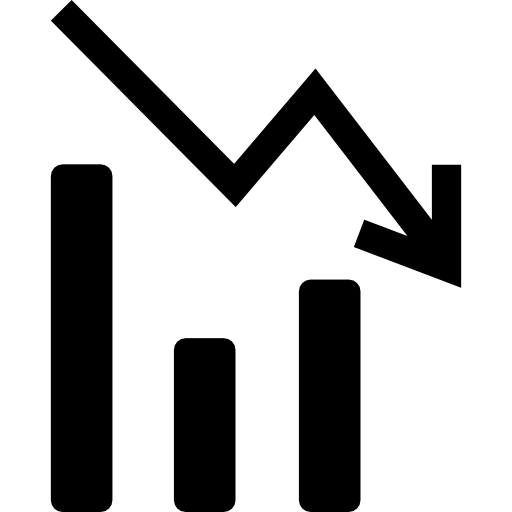 gráfico de barras de análisis de datos con línea descendente  icono