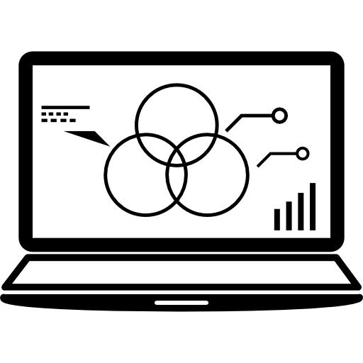 grafico di analisi dei dati del laptop sullo schermo con cerchi  icona
