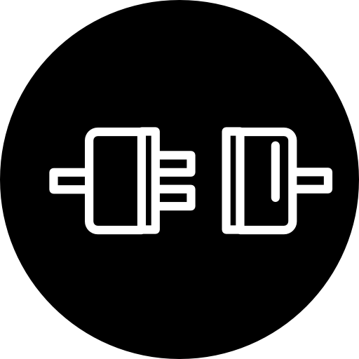 Plugs connection outline symbol in a circle  icon