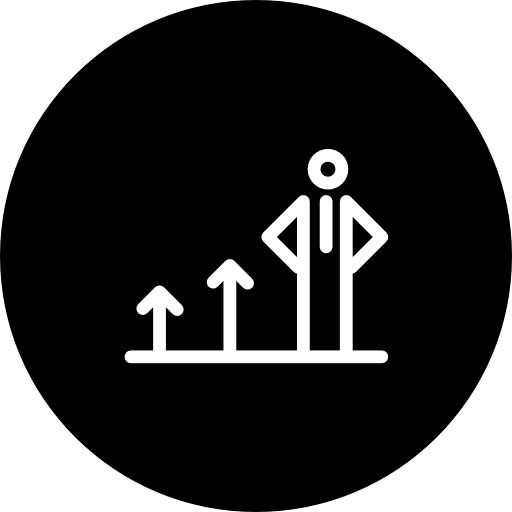 Person with up arrows outline symbol in a circle  icon