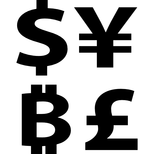 simbolo di valuta bitcoin con segni di yen e sterline in dollari  icona
