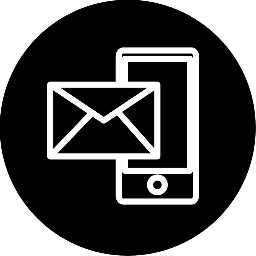overzichtssymbool voor post en telefoon in een cirkel  icoon