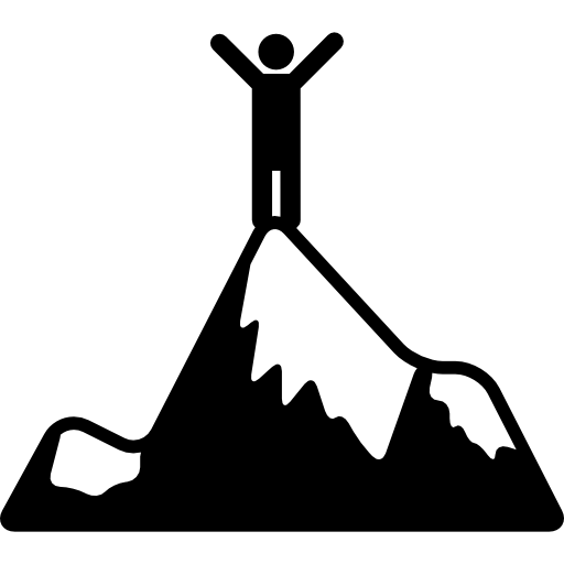 pessoa em pé no topo de uma montanha  Ícone