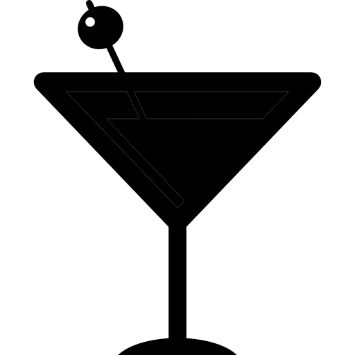 Cocktail drink glass with an olive  icon
