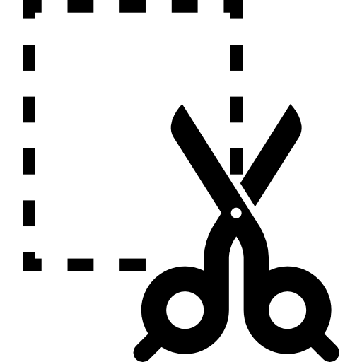 Scissors cutting a rectangular shape of broken line  icon