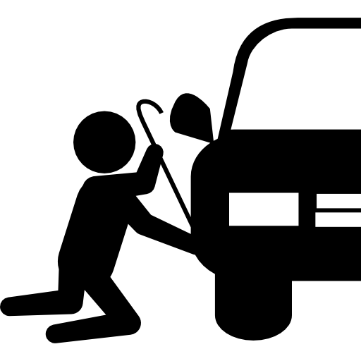 silhouette de voleur essayant de voler une pièce de voiture  Icône