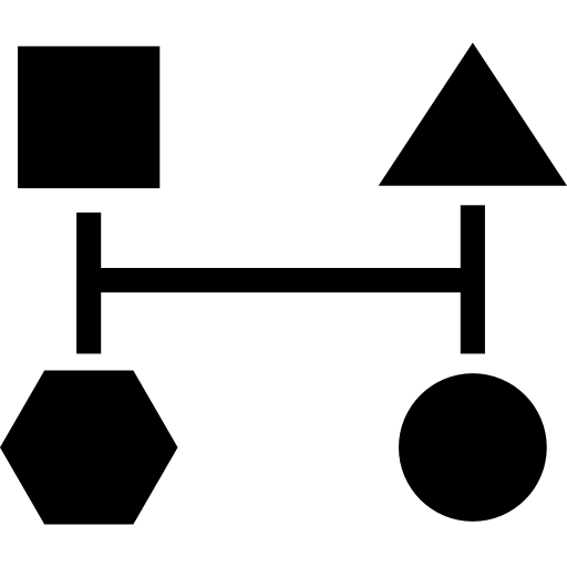 esquema de bloques de cuatro formas geométricas negras básicas  icono