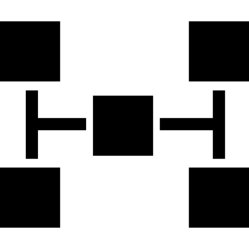 esquema de bloques de cinco cuadrados.  icono