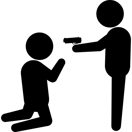 crimineel wijzend met een pistool naar een persoon op de knieën  icoon