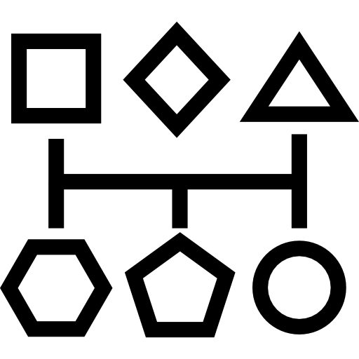 Geometrical basic shapes outlines in a graphic connected by lines  icon