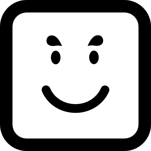 Smiling emoticon face in a square  icon