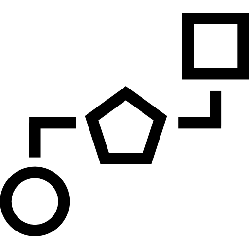 esquemas de bloques de tres formas geométricas conectadas por líneas.  icono