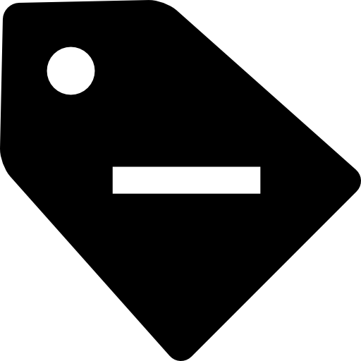 redução de descontos sinal de interface comercial de uma etiqueta preta com sinal de menos  Ícone