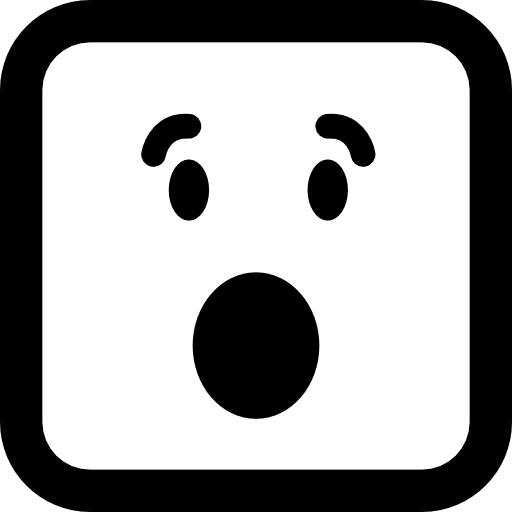 Surprised emoticon square face with open eyes and mouth  icon