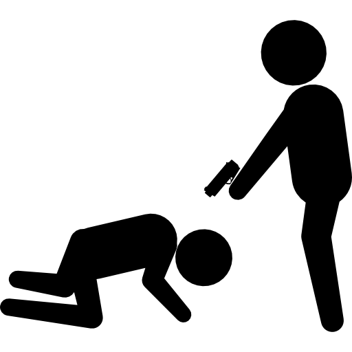 Criminal pointing a gun to a victim on the floor  icon