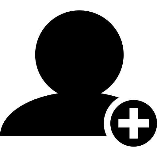 adicionar pessoas símbolo de interface de pessoa negra de perto com sinal de mais em um pequeno círculo  Ícone