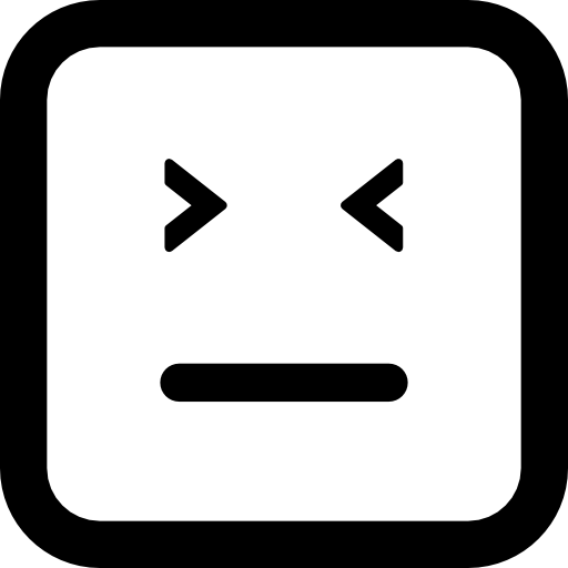 Emoticon square face with closed eyes and straight mouth line  icon