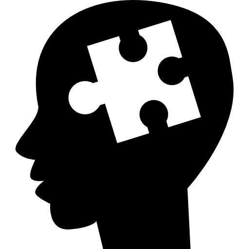 Puzzle piece symbol inside of bald man head  icon